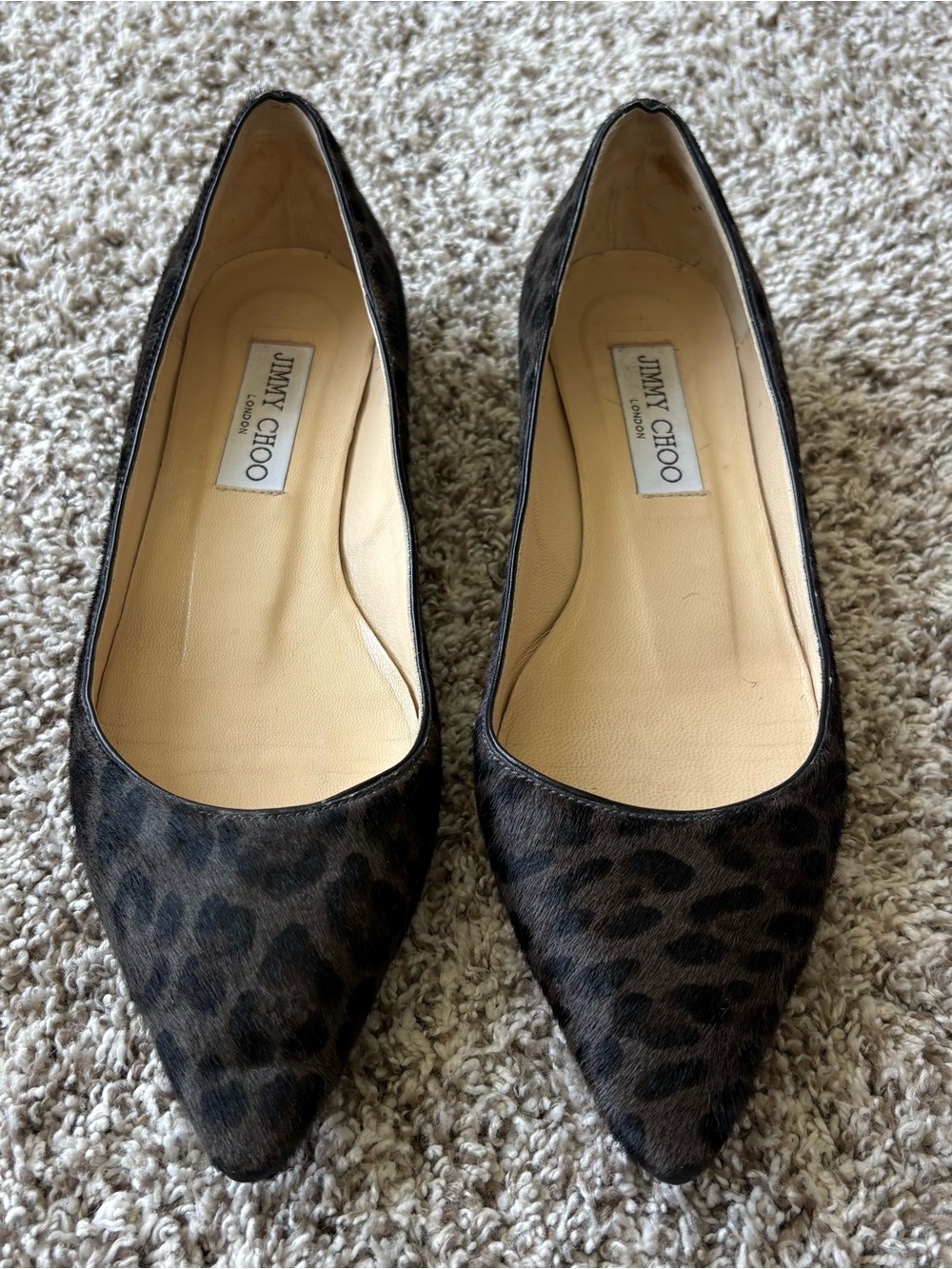 Jimmy Choo Leopard Print Pointed Toe Flats